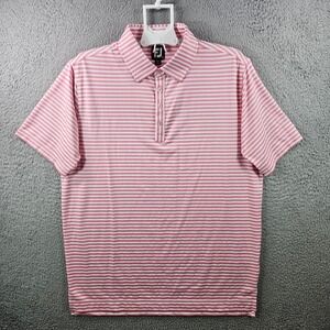 Footjoy FJ Mens Golf Polo Shirt‎ Pink White Stripe Tree Embroidered Size L